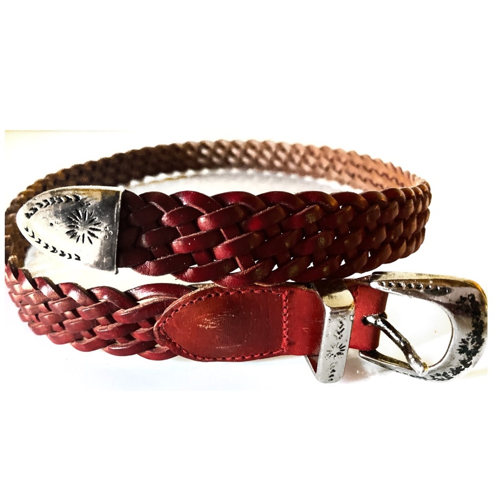 Vintage Red Leather Braided Belt Small